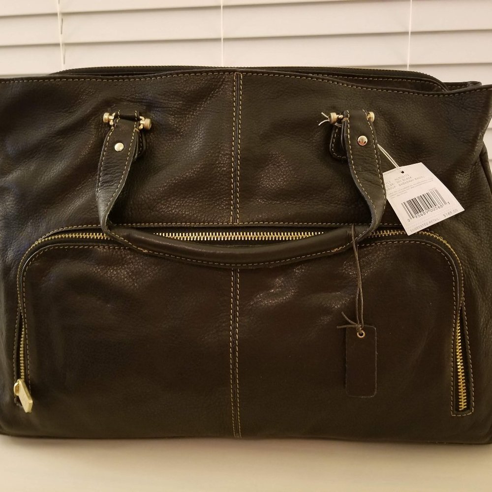 Liz Claibone Genuine Leather Attache Case -  Black